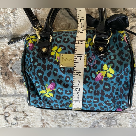 Betsey Johnson Mini Handle Bag Leopard Animal Print Floral Rose Pattern Teal - Picture 12 of 16